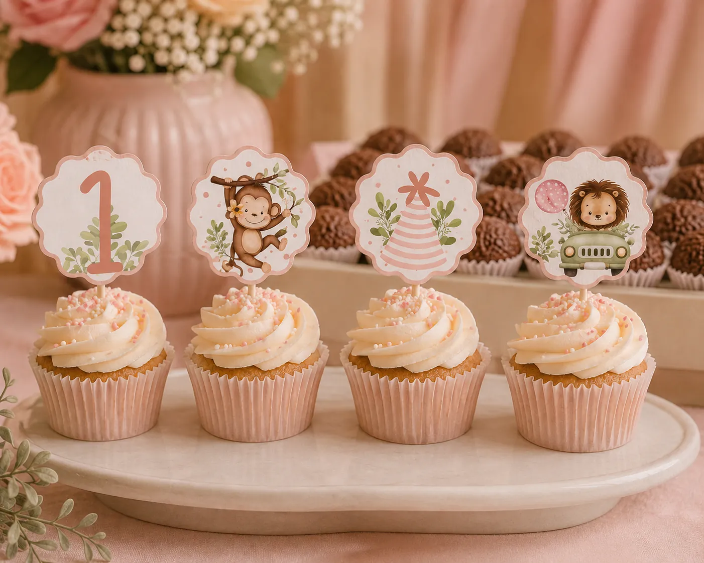 Cupcakes com toppers personalizados