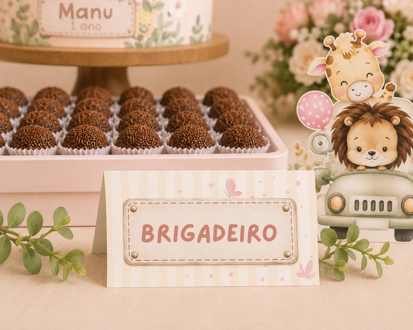 Brigadeiros com plaquinha de food label personalizada